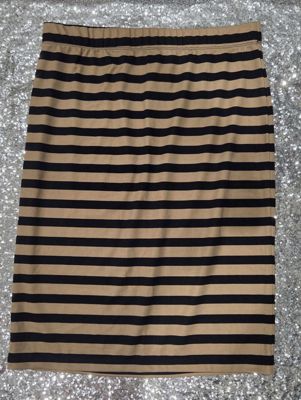 Cato Tan and Black Striped Pencil Skirt